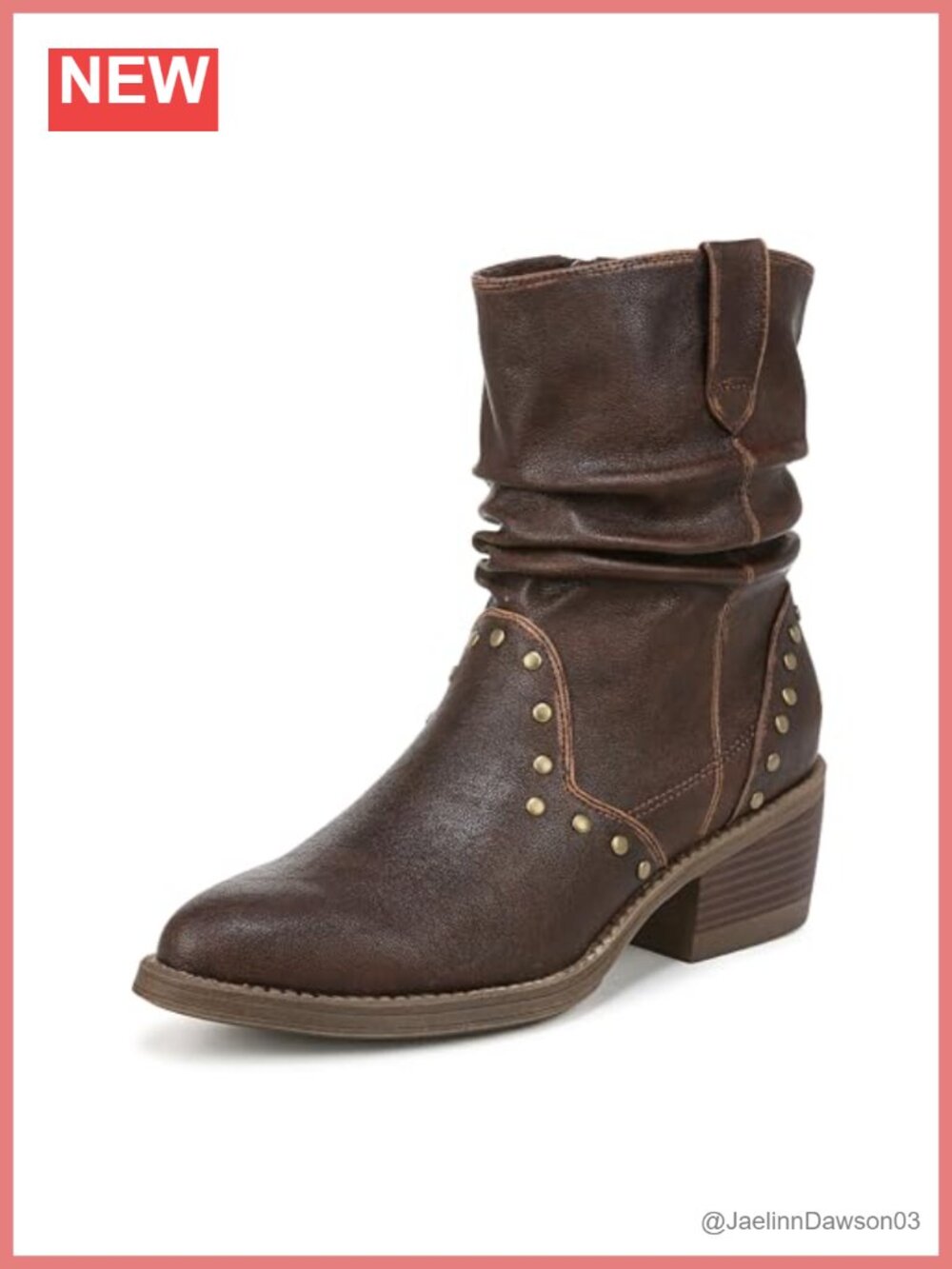 Faux-Leather Ankle Bootie Block Heel Side Zip Studded